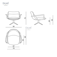 Fauteuil de détente contemporain marron rembourré avec accoudoirs ouverts noirs pour hôtel, salon et villa