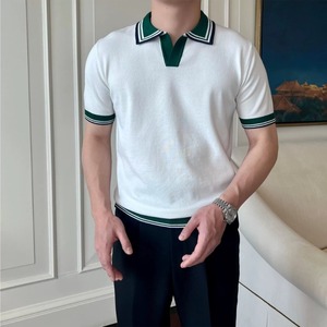เสื้อเชิ้ตผู้ชายทรงเข้ารูป ระบายอากาศได้ดี ผ้าถักพิมพ์ลายตัวอักษร แขนสั้น กระดุมติดปก ย้อมเส้นด้าย สไตล์ลำลอง ผ้าฝ้าย 100% - Product Image 1