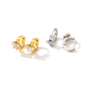 Orecchini a Cerchio con Design a Croce in Oro e Argento Acero 6mm - Product Image 2