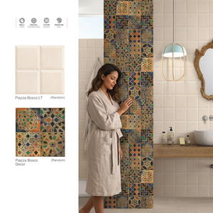 Azulejos de Cerámica Brillantes Antideslizantes de Color Azul Dorado Moderno de 300x300 con Patrón Decorativo Floral para Baño Piazza Olympia - Product Image 4