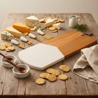 Ensemble cadeau de planche à charcuterie rectangulaire personnalisée, planche à fromage en marbre d'acacia sur mesure avec ustensiles pour mariage, fête nuptiale