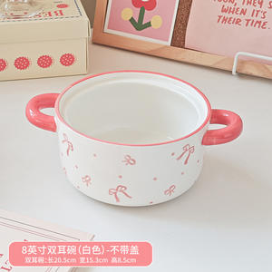 Ingrosso Creative Creative Doppie Manico Rosa Vaso in Ceramica per uso domestico Piccola Ciotola di Ceramica di Noodle Istant Ciotola in Ceramica con Papillon di Vetro coperchio - Product Image 4