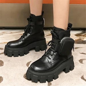 Logotipo personalizado Diseñador de moda Botas con zapatos de bolsillo Negro Botas de cuero de las mujeres para las señoras - Product Image 5