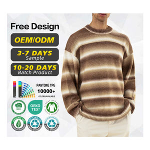 ผู้ผลิตเสื้อสเวตเตอร์ได้รับการรับรอง GRS รับทำโลโก้ เสื้อไหมพรมผู้ชาย ขนฟู สีน้ำตาล ลายทางไล่เฉด ถักแบบพูลโอเวอร์ ระบายอากาศได้ดี - Product Image 1