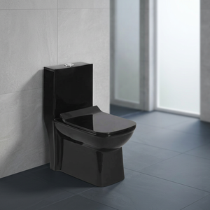 WC monobloc de luxe en céramique, design ligne dorée et noire, à poser au sol, équipement sanitaire pour salle de bain - Product Image 3
