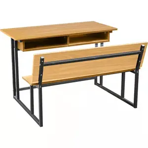 Iki kişi tek parça masaları ve sandalyeler için özelleştirilmiş okul öğrencileri ahşap metal çerçeve yazı masası