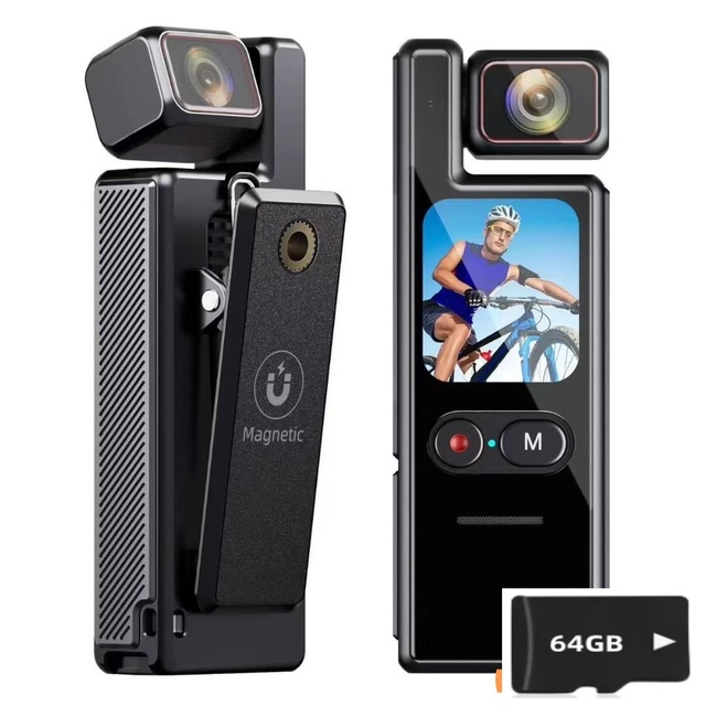 4K Ultra HD Mini Sports 64GB Helmet Travel Bicycle Driver Recorder Waterproof Pocket Action Camera Rotatable Vlog WiFi CMOS