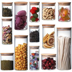 Wholesale Custom Borosilicate Glass Spice Storage Container Jar Bottle Kitchen Bamboo Lid Glass Food Storage Jars