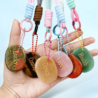 Porte-clés en cristal rose naturel semi-précieux, pierre d'encouragement, gravée, pour décoration de sac, accessoires DIY