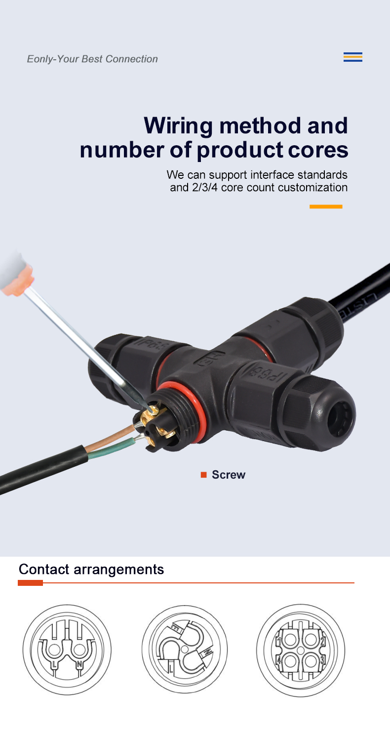High Current Waterproof LED Connector L20 2 3 4 Pin T Type Straight Screw Fielded Assembly