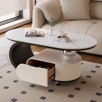 Table basse mobile haut de gamme de style moderne crème, petite table de chevet de luxe, table d'appoint de canapé pour salon avec plateau en pierre rehaussant le bois