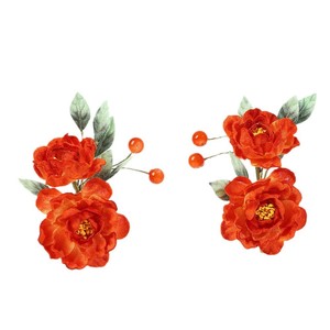 Diseño original, hecho a mano, estilo antiguo, pasador de pelo suave con flor de terciopelo sintético naranja degradado, accesorio de maquillaje, Hanfu - Product Image 5