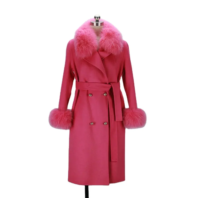 Luxury Womens Clothing Winter Ladies Long Cashmere Winter Overcoats Jackets Wool Coat With Fur Collar For Women