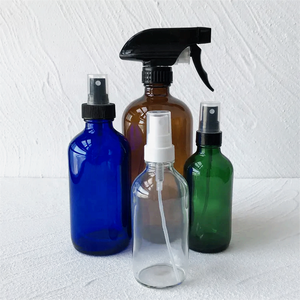 4 oz 8 oz Refillable Cobalt Blue Boston Round Glass <strong>Window</strong> Homemade Cleaner Bottle with White Trigger <strong>Spray</strong> - Product Image 3