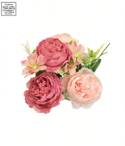 Bouquet di Fiori Artificiali 12 Pezzi Rosa in Seta Realistici Fatti a Mano per Decorazioni Casa e Matrimonio - Product Image 1