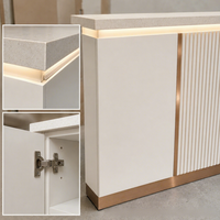 Comptoir d'accueil pour salon de beauté, vitrine laquée haute brillance avec éclairage LED, blanc/doré, pour magasin de vêtements/hôtel