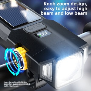 Luz de bicicleta impermeable, Faro de bicicleta, carga, LED con energía Solar, luces delanteras de bicicleta, accesorios de seguridad para ciclismo - Product Image 2