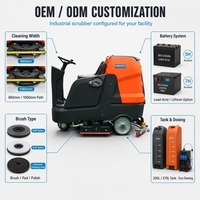 Autolaveuse autoportée 860 mm à double brosse, réservoir 200 L, 2x550W 36V 200Ah, autonomie 5-6h, nettoyeur ECO pour entrepôts logistiques, hôtels et supermarchés