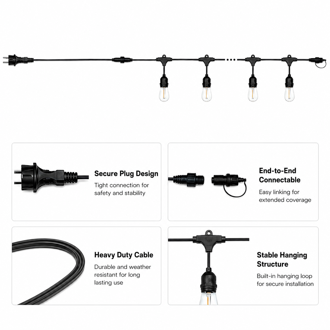 Heavy Duty IP65 Waterproof Outdoor Patio String Lights Connectable Commercial Garden Festoon Lighting OEM · image 3