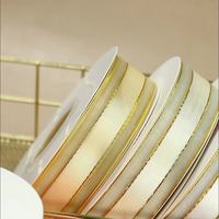 Ruban en organza double face de 25 mm avec bordure dorée, ruban en satin, ruban en mousseline de soie, rouleau écologique pour emballage de boîte cadeau de Noël, bricolage