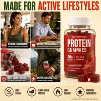 Gummies de protéines de pois pour adultes, sans sucre, saveur fraise, supplément végétal pour la vitalité