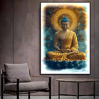 Lampe murale LED décorative avec peinture murale bouddhiste, portrait de Bouddha doré, design moderne et actuel, pour la décoration de la maison