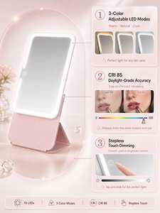 เคสหนัง PU ไฟส่องสว่างแบบปรับได้ ลายปรับแต่งได้ ไฟ LED พกพาสะดวก ผู้จัดจำหน่ายกระจกแต่งหน้าสำหรับเดินทาง ขายส่ง - Product Image 4