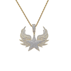 Colgante de Estrella Alada Grande, Collar de Estrella con Incrustaciones de Cobre y Circonitas, Joyería Hip Hop Iced Out - Product Image 2