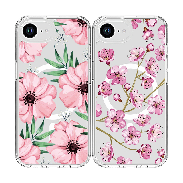Magnetic Purple Pink Flower Hard Case for iPhone 16E 15 Stylish Protective Mobile Phone Cover 17 AIR