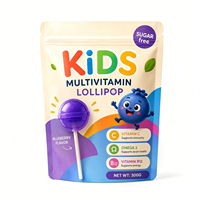 Vitahall Kids Multivitamines en Sucettes Sans Sucre Saveur Myrtille, Vitamine C Oméga 3 B12 pour le Soutien Immunitaire, Cérébral et Énergétique 300g