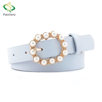Ceinture Décontractée Femme en Cuir PU Tendance avec Boucle Japonaise Perle, Couleur Unie, Polyvalente, Décorative pour Jeans, Matériau Alliage, Modèle Quatre