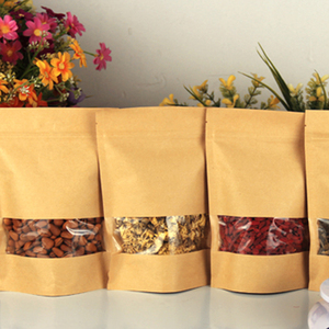 Nâu kraft giấy đứng lên dây kéo thực phẩm lưu trữ bao bì túi với cửa sổ rõ ràng thân thiện với môi giấy tráng cho sữa Pizza - Product Image 4