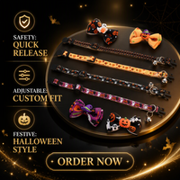 Collier Classique Doux et Résistant pour Animaux de Compagnie, Motif Halloween, avec Boucle Réglable et Nœud Papillon, en Polyester Imprimé, pour Chats et Chiens