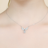 Collier pendentif Ailes d'Ange en Argent Sterling 925 avec Moissanite Diamant Scintillant Zircon Forme Goutte 6*8mm, Chaîne Ras du Cou