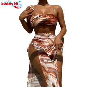 Stock Stropdassen Klassieke Driehoek Basis Bikini Print Strandjurk 3 Stuks Badkleding