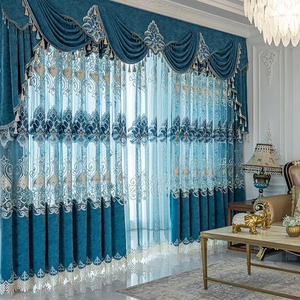 Sẵn sàng thực hiện Grommet khách sạn nhà phòng ngủ vải thêu Cửa Sổ Màu xanh sang trọng rèm cửa cho phòng khách - Product Image 1