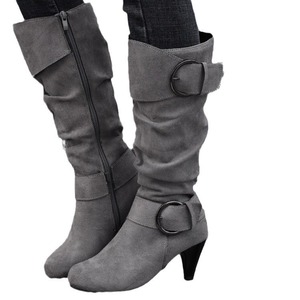 Bottes mi-mollet en daim style européen-américain pour femme, collection hiver 2026, à talon haut, avec boucle de ceinture, chaudes, polyvalentes et tendance - Product Image 5