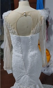 <span class=keywords><strong>2025</strong></span> Afrikaanse Luxe Custom Kralen Kanten Trouwjurk Kristal & Arabische Parels Zeemeermin Jurk Lange Mouw 3d Bloementrein Bruids - Product Image 5