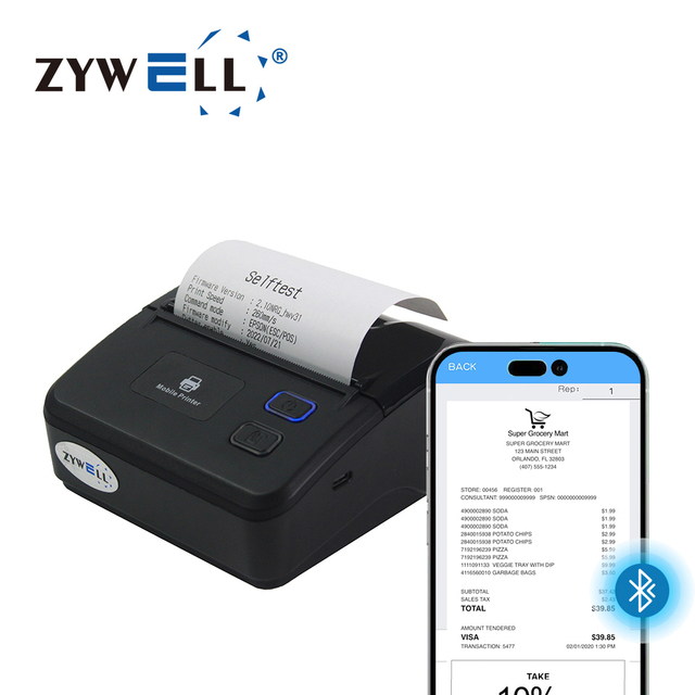 ZYWELL Mini bluetooth Thermal Printer Portable Invoice Printer Mobile Receipt Printer