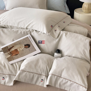 Juego de Ropa de Cama de Algodón Puro Duoxiangmeimiankang, 100% Algodón 40s, 133x72, Funda de Edredón a Rayas Sólidas, Sábana y Funda de Almohada para Uso Doméstico - Product Image 3