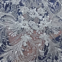 Tissu brodé lourd avec perles et paillettes pour robes de mariée, robes de soirée, rideaux faits main, tissu en dentelle