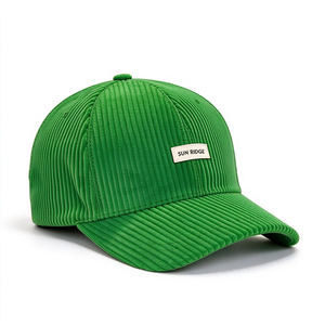 Gorra de béisbol de pana de 6 paneles unisex, estilo vintage, estructurada, con visera curva, parche de etiqueta tejida, verde sólido, hebilla metálica ajustable, informal. - Product Image 3