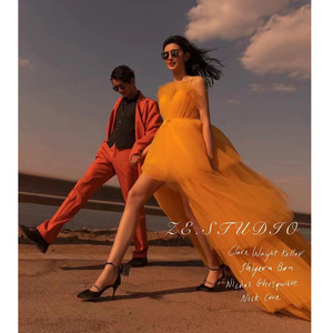 Wedding Dress Orange Strapless Natural Waistline Candy Color For Outdoor Photography Couple Styling - Product Image 1