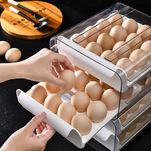 Double Layer <b>Drawer</b> Egg <b>Storage</b> <b>Box</b> Transparent Pet Container With Flip Top Lid For Refrigerator Use - Product Image 2