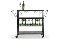 Chariot à vin en fer et bois de manguier noir, finition noire, avec tubes métalliques, en bois de manguier, prix de gros, best-seller de la collection Bar.