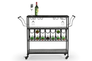 Carrito de Vino de Madera de Mango Negro con Acabado Negro y Estructura Metálica, Colección Bar, el Más Vendido, Precio al por Mayor - Product Image 4