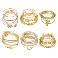 Bracelet Chaîne Épaisse Métal Lourd Plaqué Or VKME Style Punk Amour, Ensemble de Bracelets Rétro Tendance pour Femme, Cadeau Bijoux Mode