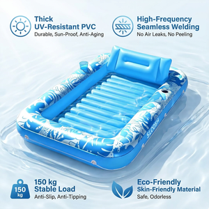 <span class=keywords><strong>Hamaca</strong></span> Inflable Plegable Azul para Broncearse en la Piscina, con Fondo <span class=keywords><strong>de</strong></span> Malla, Cama Refrescante para Tomar el Sol en el Lago al Aire Libre - Product Image 2