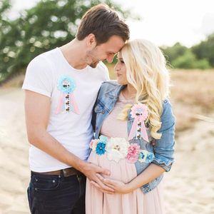 Kit de ceinture de maternité et de corsages pour révélation du sexe et fête prénatale, thème Pêche Rose Bleu, pour future maman et future papa - Product Image 6