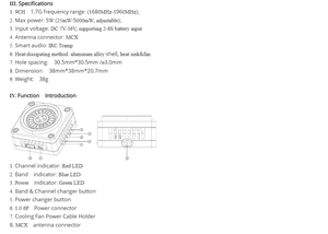 1.7G 5W 9CH FPV VTX 2‑8S 7‑36V DC 25‑5000mW IRC Tramp MCX เปลือกอลูมิเนียมอัลลอยด์พร้อมพัดลมระบายความร้อนสำหรับโดรน FPV - Product Image 6
